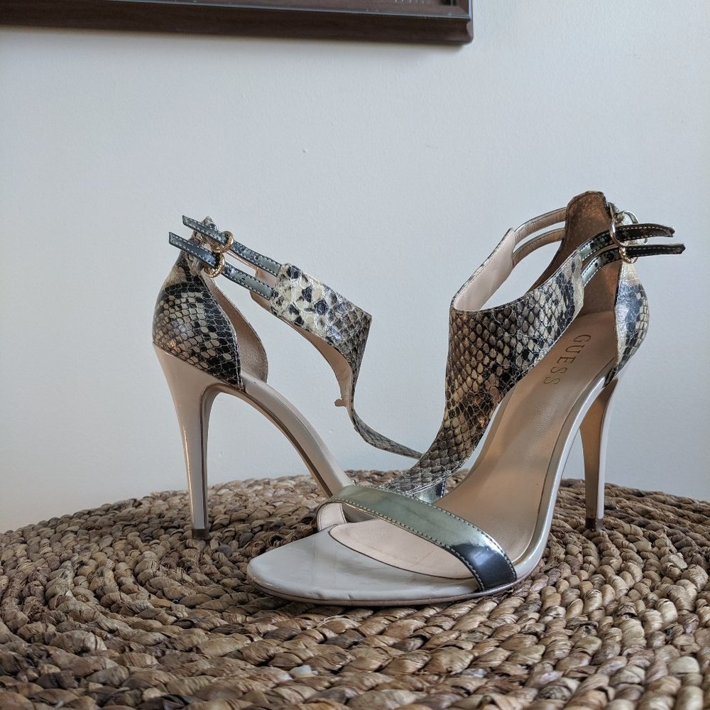 Guess Faux Python Heeled Sandals Sz8 - Picture 2 of 10